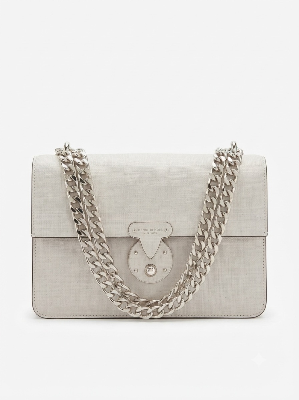 Henri Bendel Warren Street Ivory Textured Leather Flap Bag